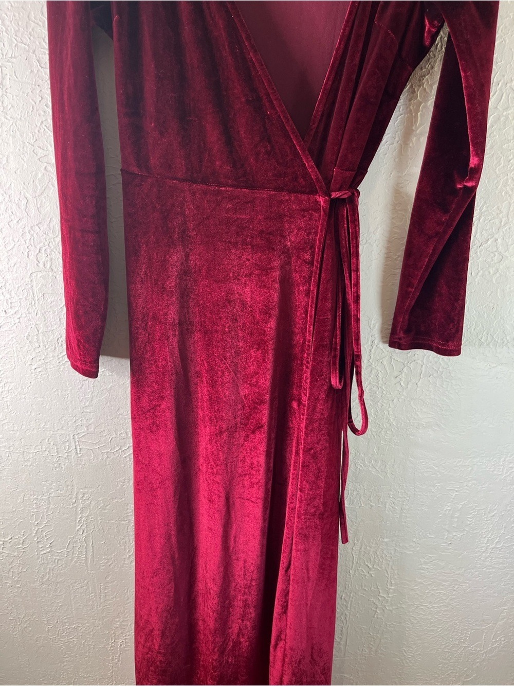 Baltic Born Sofia Velvet Wrap Maxi Dress in Mulberry Burgundy - Picture 8 of 16